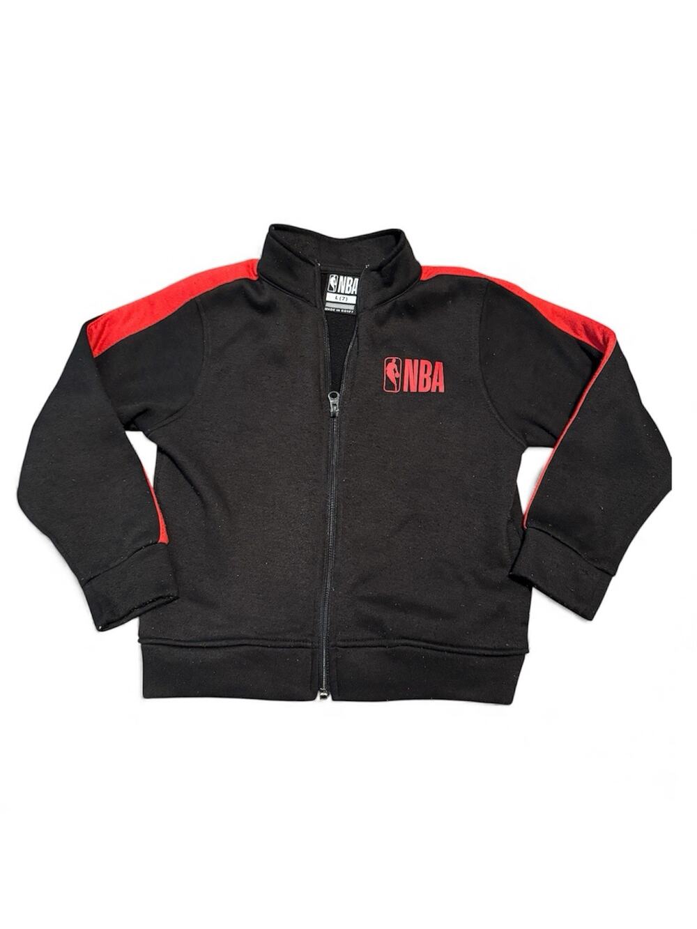NBA Kids Size Large 7 Black and Red Zip-Up Jacket 2019 Fleece Track Sporty